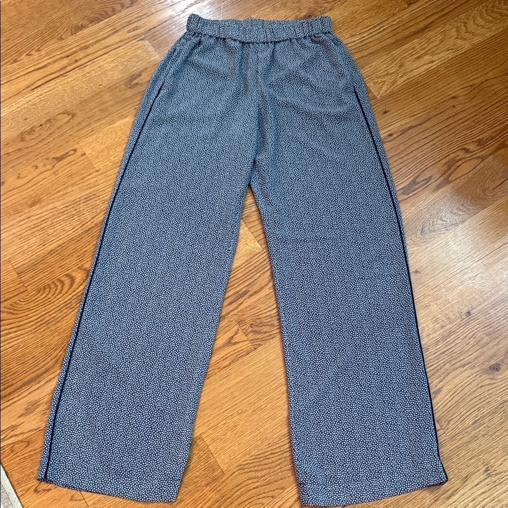 Michael Kors Wide Leg Pull On Pants Navy Print Elastic Waist Travel Work Pant XS
